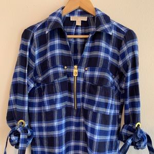 Michael Kors Womens Shirt Blue Plaid Size Small